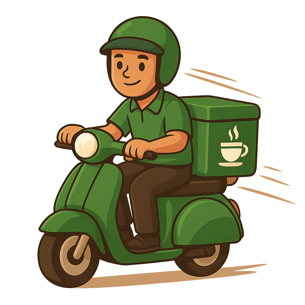 Kurir mengantar pesanan dengan motor